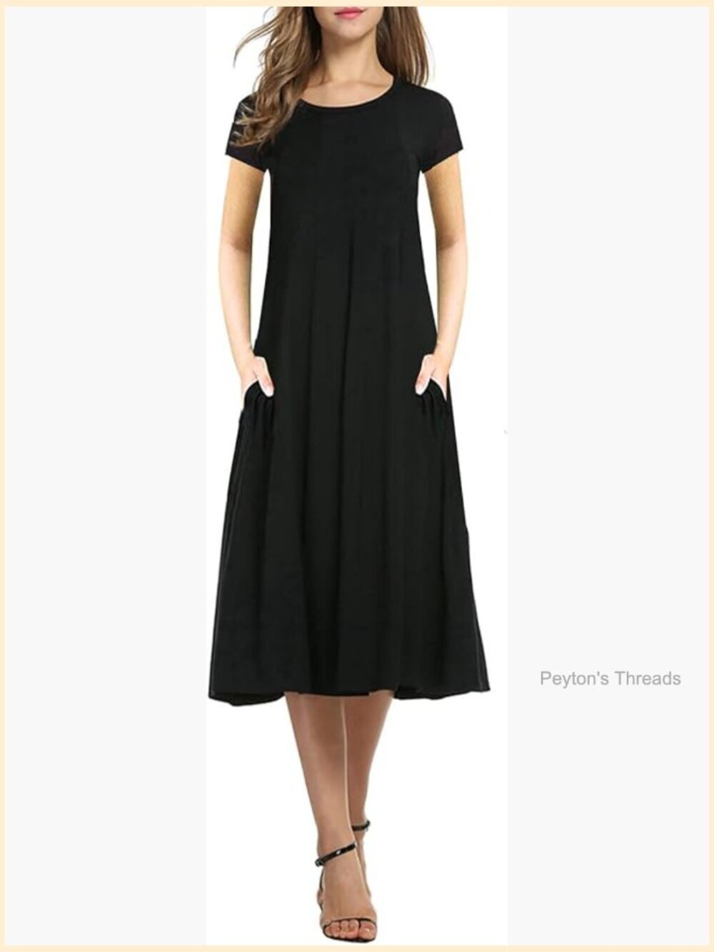 Women's Casual Loose Plain Pleated Long Dress Short Sleeve Midi Dress